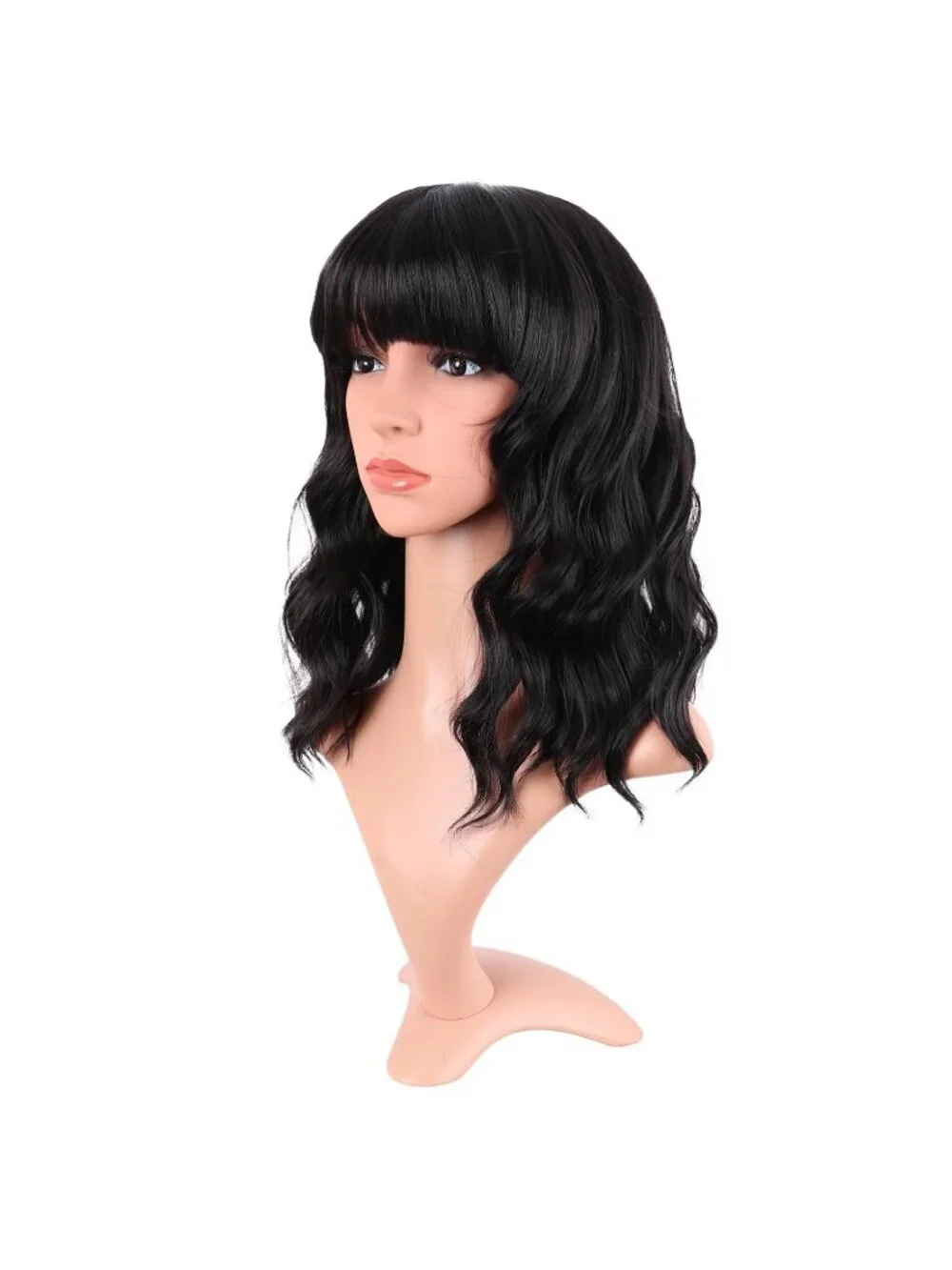 Women's Black 14 Inch Fresh Bright Synthetic Ordinary Short Wavy Curly Wigs